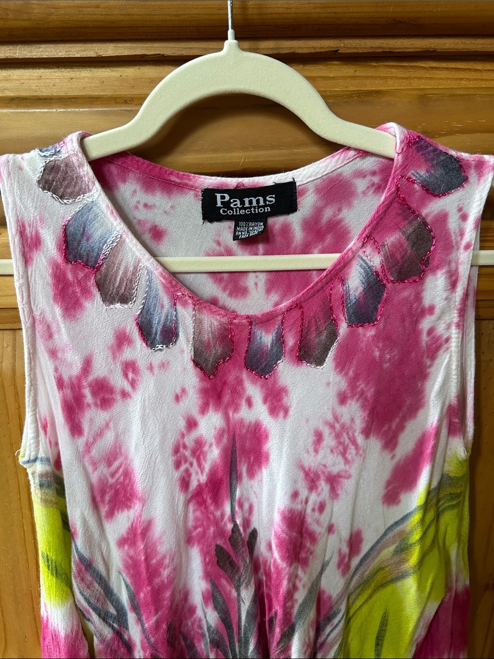 Pams Casuals Tie-Dye Floral Swing Sleeveless Dress/Coverup 100% Rayon - Picture 3 of 7